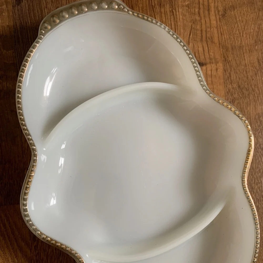 40's Fire King Milk Glass Divided Dish